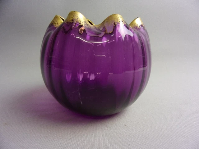 VASE BOULE ,aumônière ,couleur améthyste et dorure