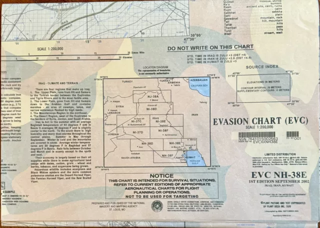 1st EDITION SEPTEMBER 2002, EVASION CHART, EVC NH -38E, IRAQ, IRAN, KUWAIT