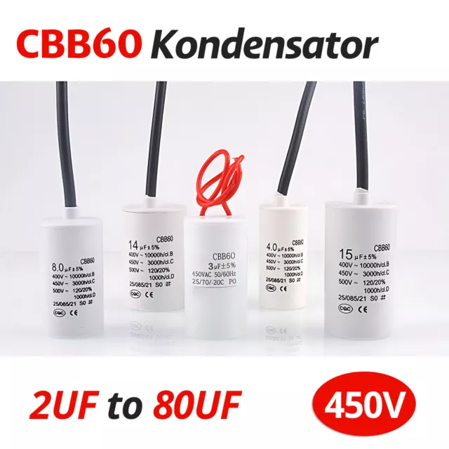 CBB60 Kondensator 2-80 µF Anlaufkondensator Motorkondensator 450V Kondensatoren