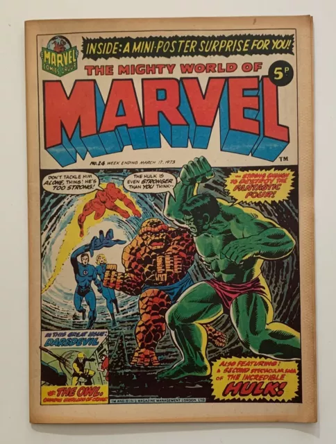 Mighty World of Marvel #24 KEY reprints Daredevil #3. RARE MARVEL UK 1972. FN+