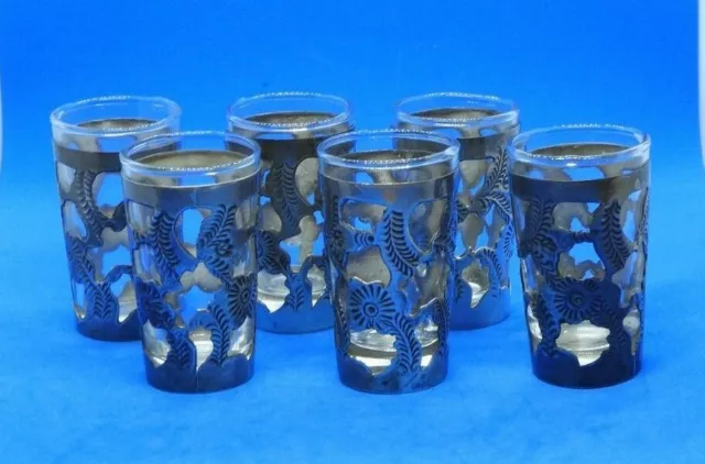 Group of Six (6) Vintage Mexican Open-Work Sterling Silver Shot Glass Inserts