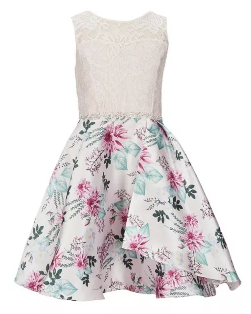 Rare Editions Big Girl's Sleeveless Dazzling Jewel Waist Fit & Flare Dress-14