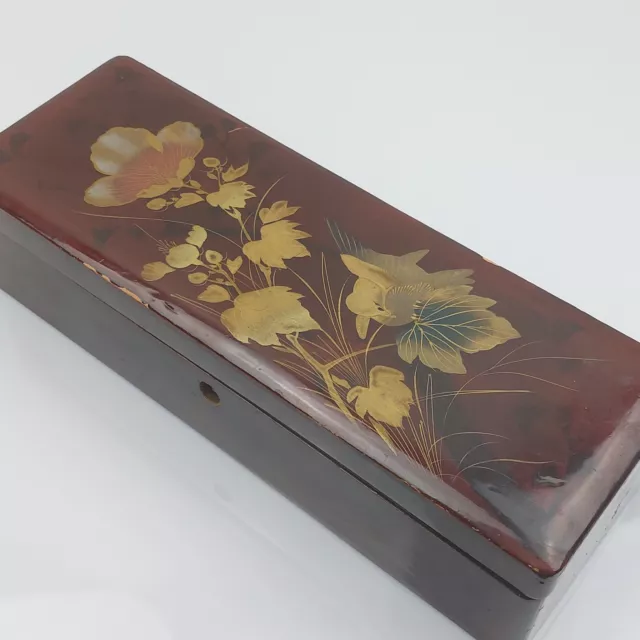 Boîte à Gants Fin XIXe En Laque de Chine à Décor De Feuillage Fleuri Et  Oiseau