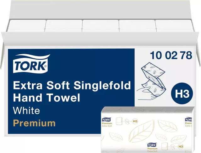 Tork Extra Soft Singlefold Hand Towels White H3, Premium, Embossed, 15 x 200