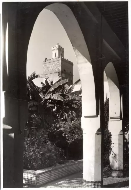 Maroc, minaret de la Mosquée El Hassan Vintage print,  Tirage argentique  12