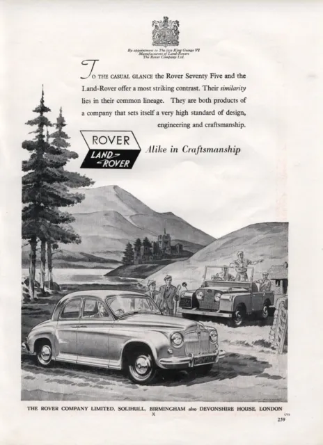 Original 1952 advert for ROVER Seventy-Five and LAND-ROVER