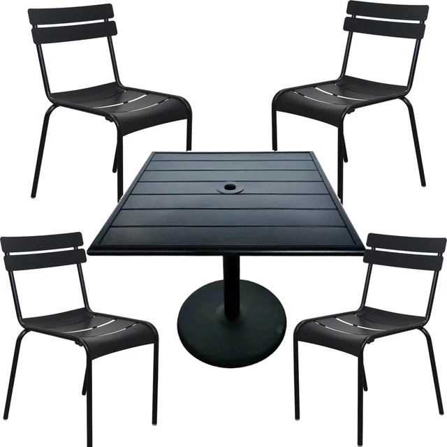 5 Piece Patio Dining Set 27.5'' Square Outdoor Commercial Table&Umbrella Hole