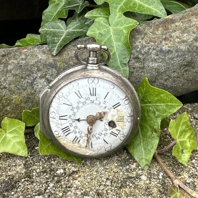 Pocket Watch Montre Oignon Louis Xiv Argent Massif Vieille Montre