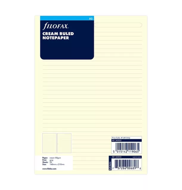 Filofax 343032 Notizpapier A5 liniert cream /25Blatt