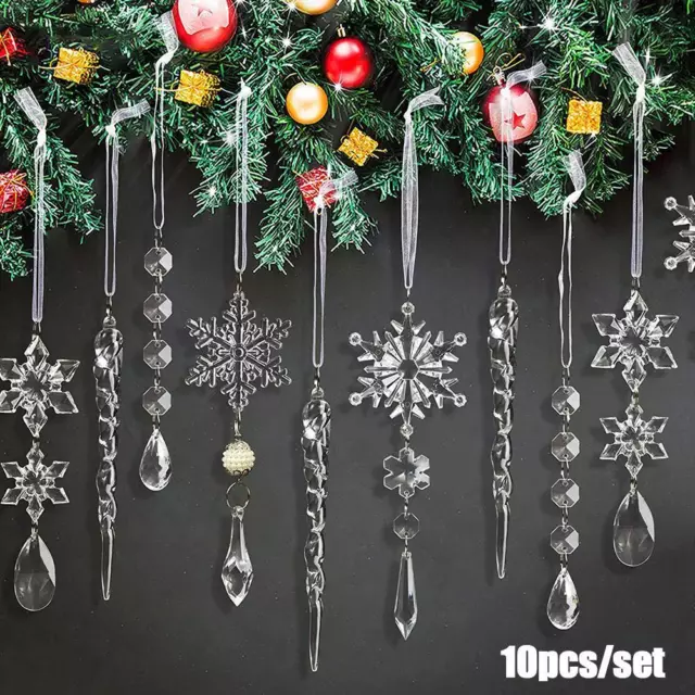 24 Pieces Christmas Snowflake Drop Ornament Acrylic Icicle Christmas Hanging Acrylic Crystal Snowflake Decoration Hanging Acrylic Snowflakes (Clear)