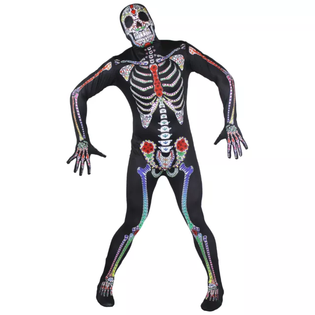 Mens Day Of The Dead Skeleton Skin Suit Halloween Fancy Dress Costume Adult