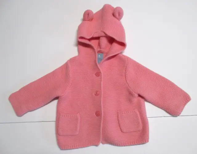 Infant Girls Baby Gap Coral Frost Pink Squiggle Knit Hoodie Sweater Sz 3-6 M #2