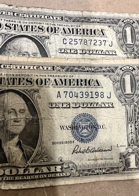 Series 1935 G & 1935 F $1 Silver Certificate Dollar Blue Seal Well Circulated