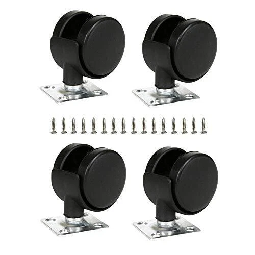 Black Plastic 1.5" Plate Casters, Set of 4 with Screws