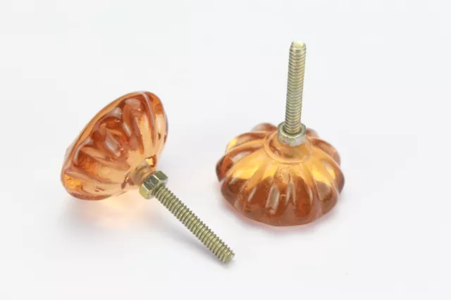 Small Glass Cabinet Knob Set Drawer Pull Amber Glass Decorative Knobs 2 Pcs