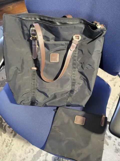 BRIC'S black nylon with dark brown leather trim shoulder bag tote ,  luggage bag