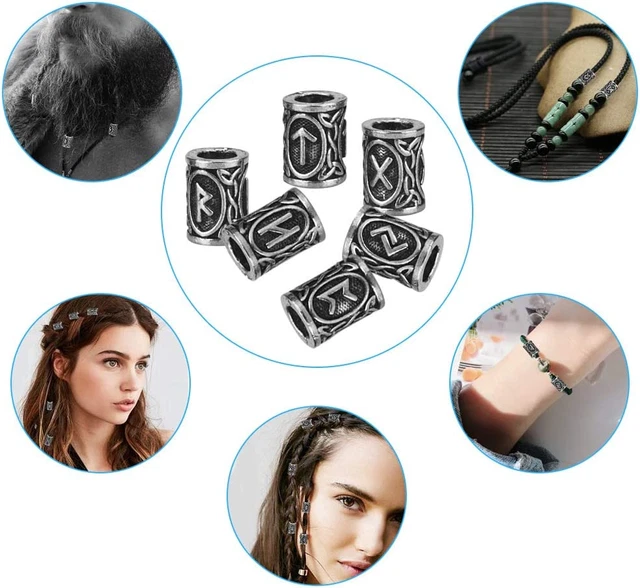 DECARETA Beard Beads for Men,24 Piece Vikings Runes Beads Norse Dreadlock Beads 8