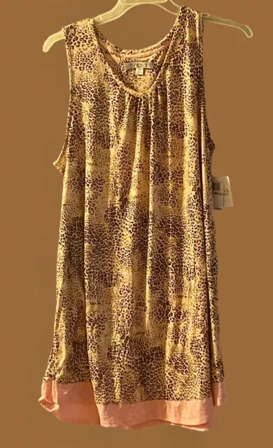 Womens  Ellen Tracy Brown Animal Print Pink Night Gown Leopard Cheetah Size 1X