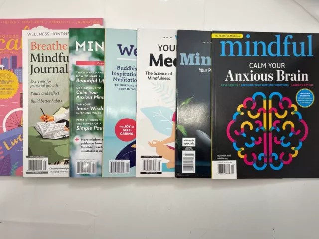 Lot Of 7 Mental Health-Anxiety-Meditation-Mindfulness Magazines Plus Journal