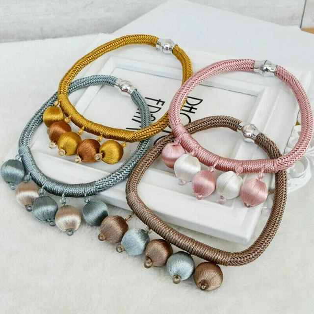 2X Curtain Tie Hold Backs Magnetic Clips Ball Holder Ropes Home Decor Retro Home