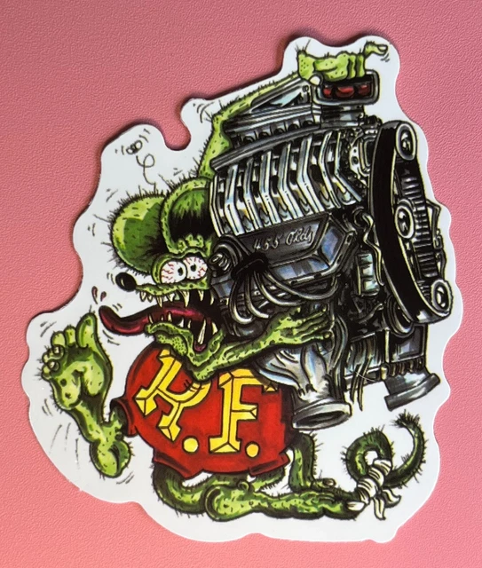 Rat Fink R.F. 455 Olds Engine Rat Rod Hot Rod Big Daddy Ed - Vinyl Sticker Decal
