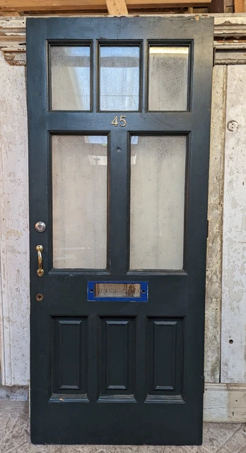 A RECLAIMED VICTORIAN FRONT DOOR WITH ETCHED GLASS W 893mm H 2120mm DE0975