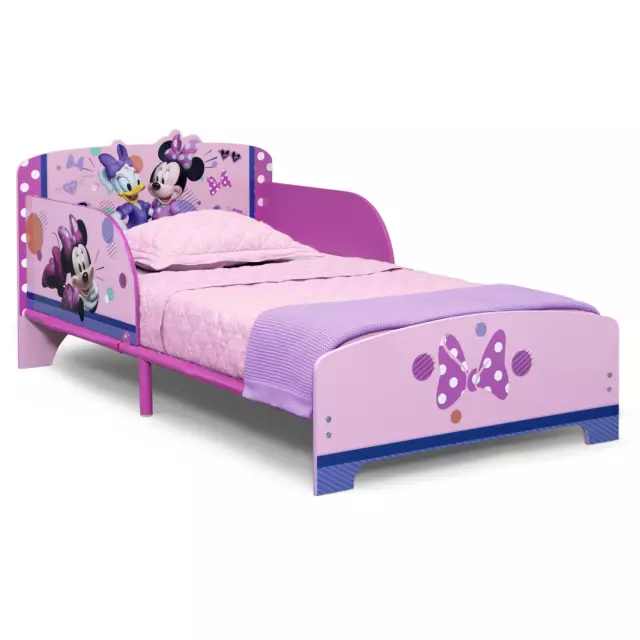 Kids Toddler Bed Wood and Metal Minnie Mouse Pink Safe Sleeping for Little Girls