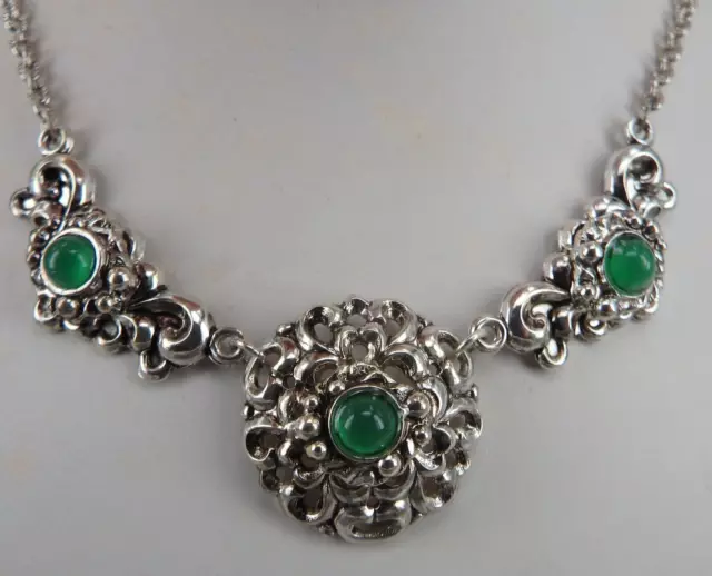 Neugablonz Dieter Knobloch: Feines Jugendstil Collier mit Chrysopras (82929)