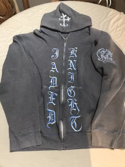 Jaded By Knight Swarovski Leather Blue Grey Cross Spartan Medium Hoodie Hoody