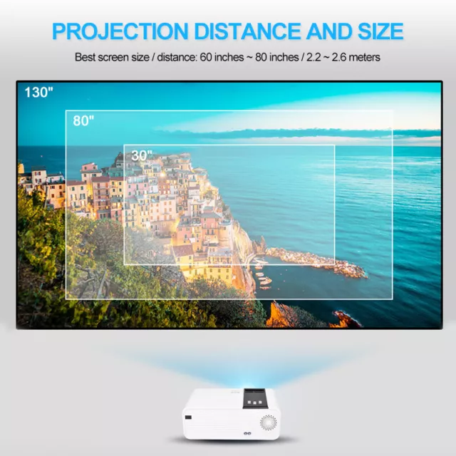 Projector 22000 Lumens 1080P HD 3D LED Mini WiFi Video Home Theater Cinema HDMI 3