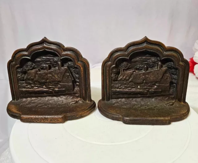 Vtg ANN HATHAWAYS SHAKESPEARE COTTAGE STRATFORD ON AVON BRONZE BOOKEND Cast Iron