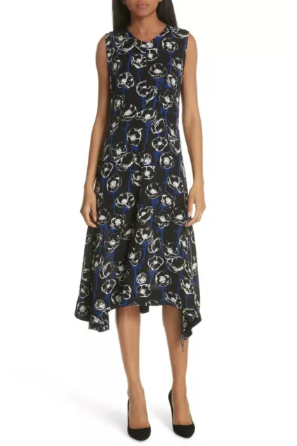 NEW Theory Nophella Poppy Sharkbite Hem Silk Dress in Black - Size 8 #D2235