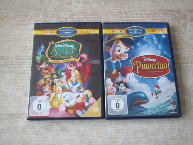 Walt Disney 2 DVD Sammlung Alice Im Wunderland + Pinocchio