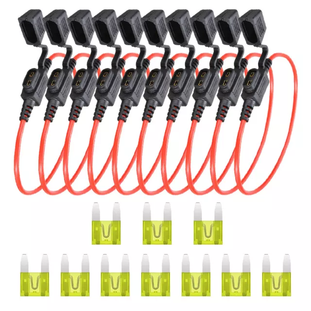 10 Pack 18 Gauge In-line ATC Fuse Holder + 20 AMP Blade Fuse