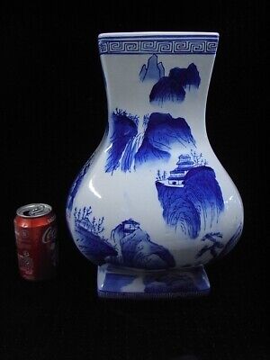 Ancien Grand Vase Asiatique Porcelaine Bleu Blanc Chine Chinese Vietnam