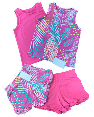 Girls Mothercare Pink Tropical 4 Piece Vests & Shorts Set Baby Age 1 - 7 Years