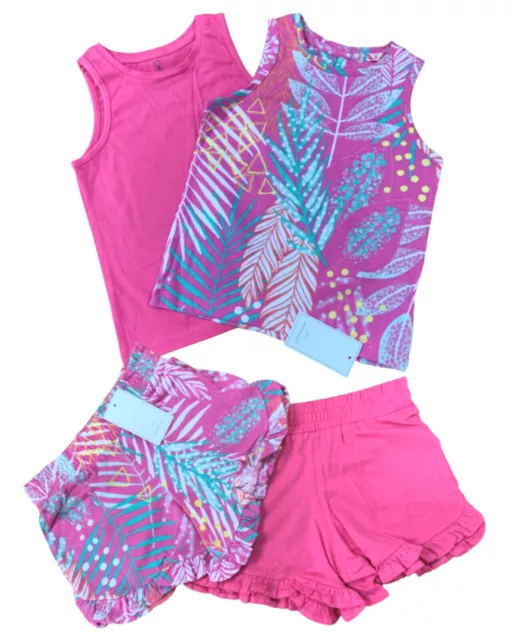 Girls Mothercare Pink Tropical 4 Piece Vests & Shorts Set Baby Age 1 - 3 Years
