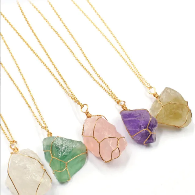 Natural Rock Crystal Pendant Necklace Chakra Stone Pendant Energy HealingJewelry