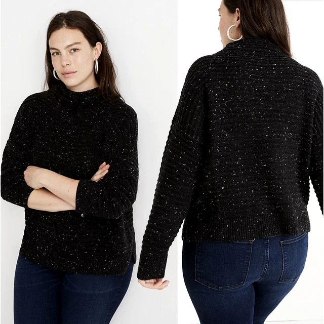 Madewell Womens L Donegal Belmont Mockneck Sweater Coziest Yarn Wool Black Gray