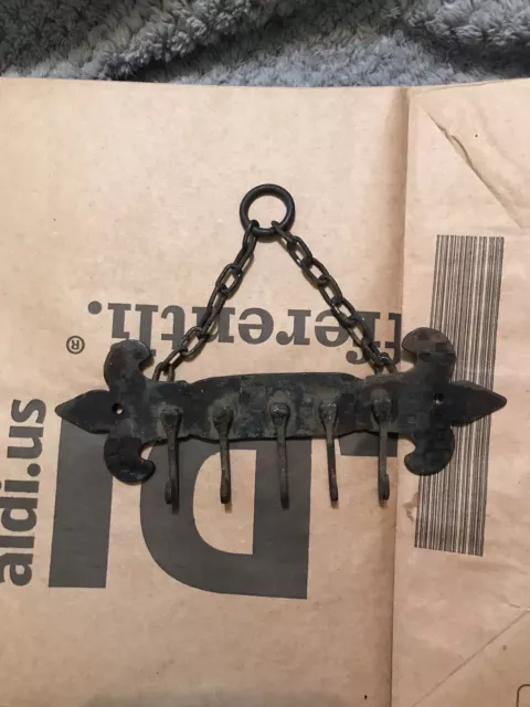 Cast Iron Fleur De Lis Key Holder Wall Mounted Antique Style!