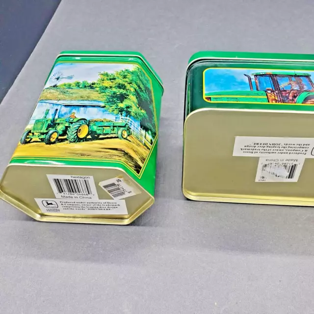 Lot of 2 Collectible JOHN DEERE Tractors Metal Tin Box -Great Condition 2