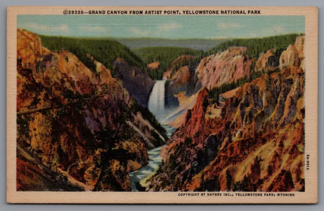 Postcard WY Grand Canyon From Artist Point, Yellowstone National Park A6