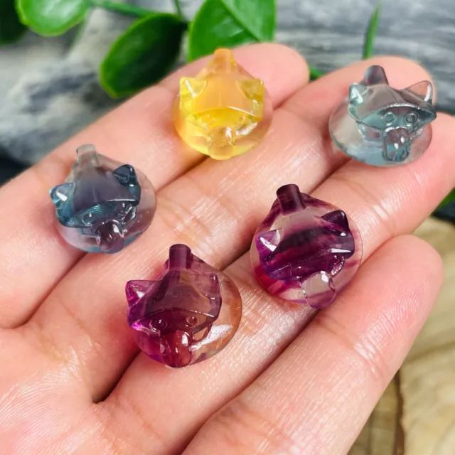 5pc Natural mini fluorite carved gift quartz crystal reiki healing