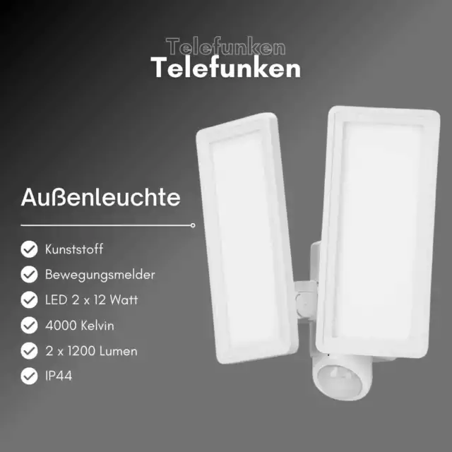 Telefunken Lámpara Exterior LED con Sensor de Movimiento Blanco