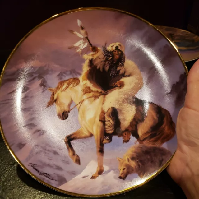 Spirit Of West Franklin Mint Plate Native American Warrior Dun Horse White Wolf