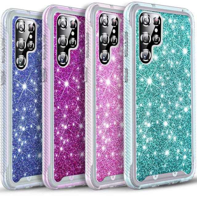 FOR SAMSUNG GALAXY S22 PLUS ULTRA Case, Glitter Cover + Tempered Glass