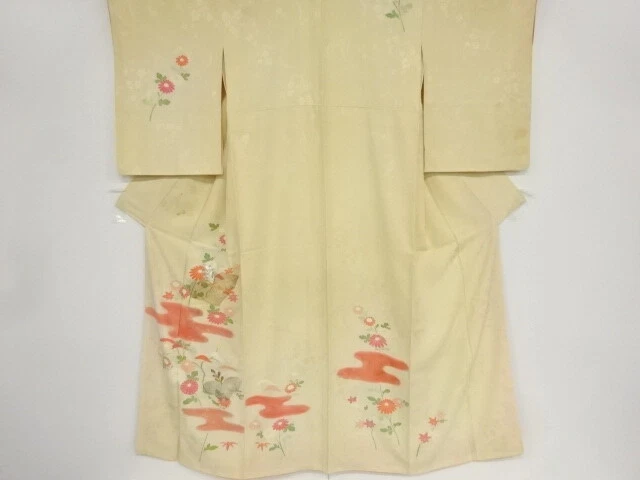 43380# Japanese Kimono / Antique Kimono / Embroidery / Kiku & Paulownia