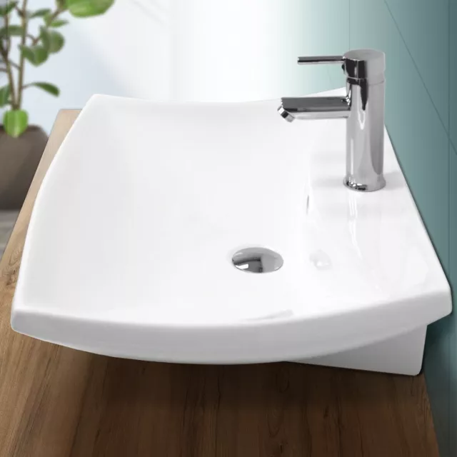 Lavabo da appoggio ceramica bagno sanitari lavandino rettangolare 605 x 460 mm