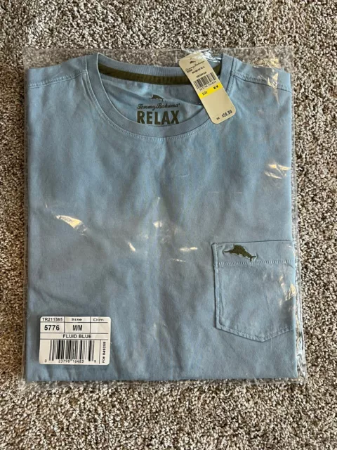 Tommy Bahama Fluid Blue New Bali Skyline Long Sleeve Pocket T Size Mens M