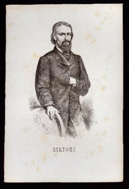 Giuseppe Sirtori Incisione Xilografia '800 Uomo Politico Deputato Regno Italia